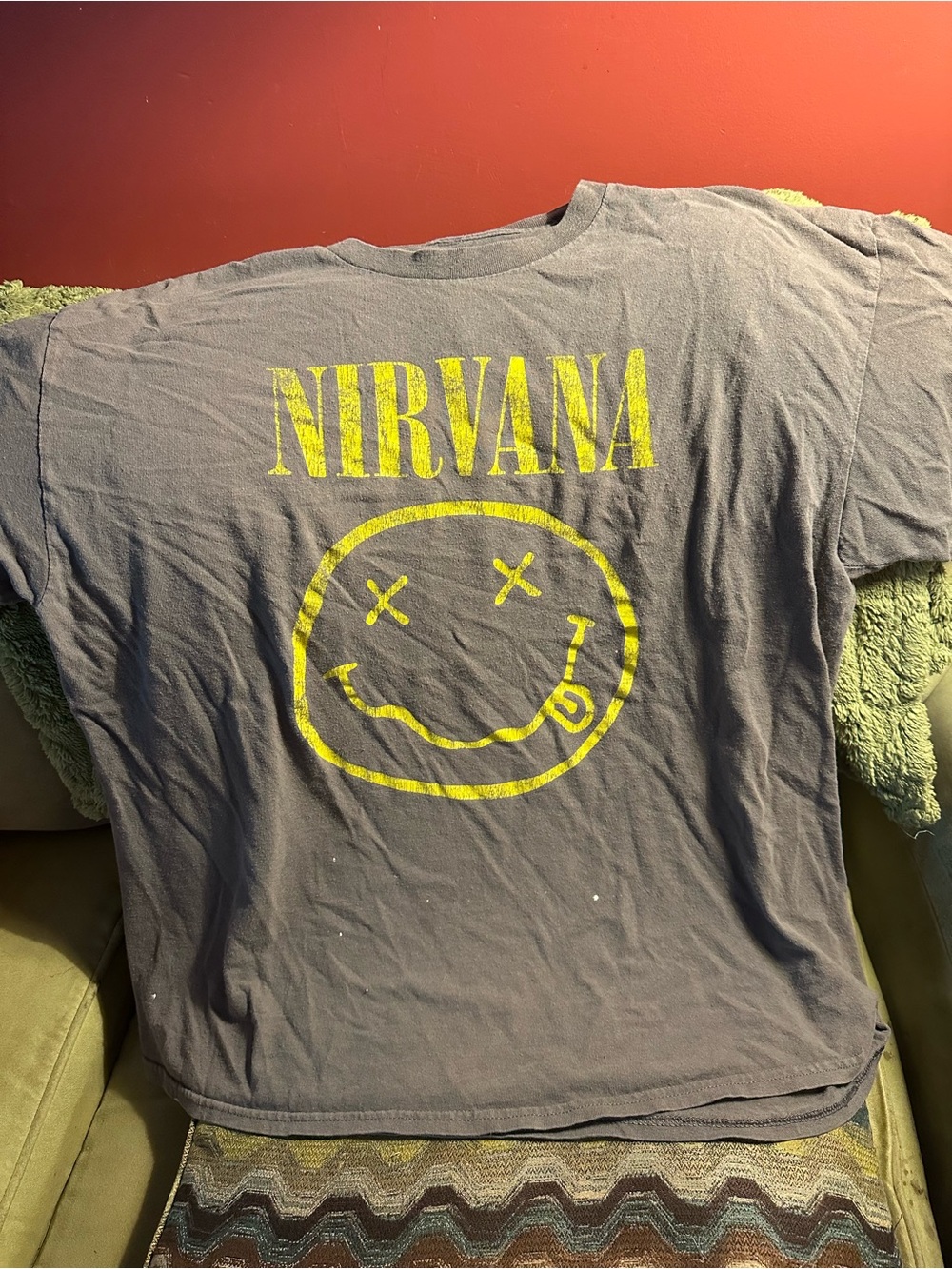 NIRVANA Gray Short-Sleeve Tee with Yellow Smiley Logo